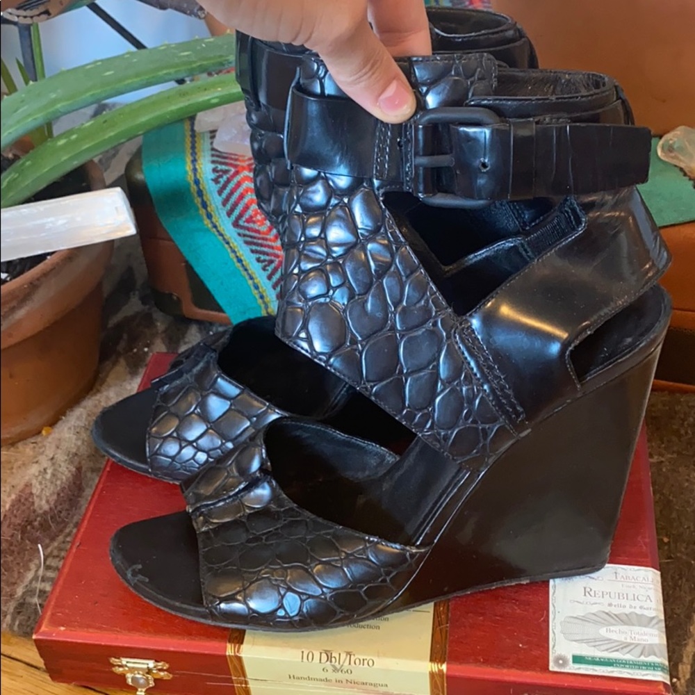 Alexander Wang Natalia Embossed Croc Leather Wedge